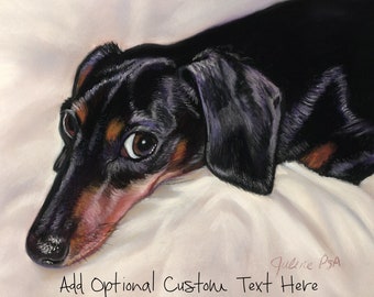Black Doxie Art, Miniature Personalized Red or Black Doxie