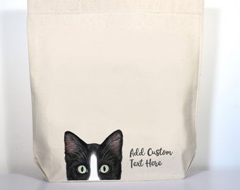 Cat Tote, Personalized Cat Mom Gift, Black, Gray, or Orange Tuxedo