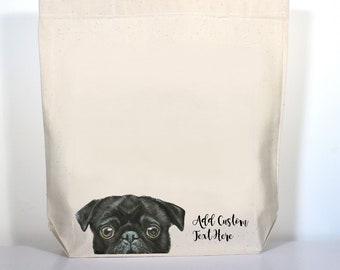 Pug Tote, Personalized Pug, Black OR Fawn, Custom Gift