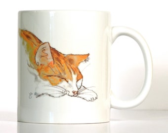 Cat Mug, Personalized Orange and White or Black and White Cat