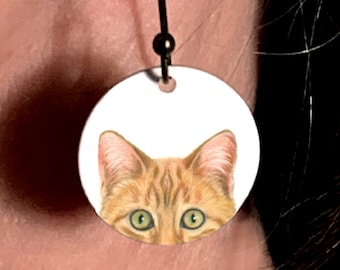 Orange Tabby Cat Earrings: Lightweight Metal, Nickel-Free Wires