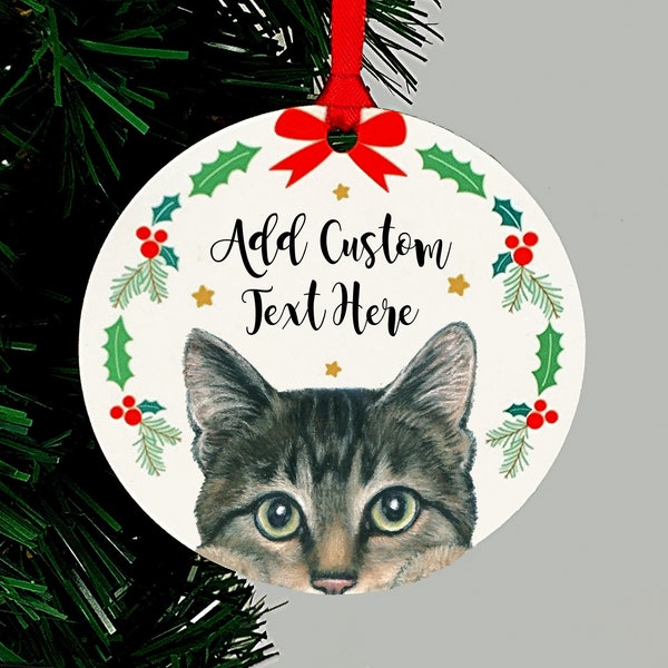 Tabby Cat Christmas Ornament, Personalized Holiday Heirloom Keepsake Gift