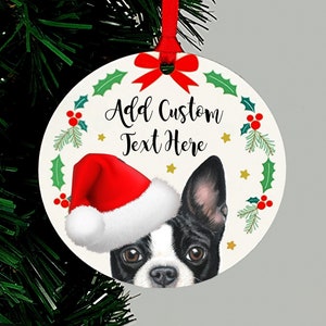 Boston Terrier Christmas Ornament, Personalized Holiday Keepsake Gift