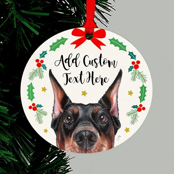 Doberman Pincher Christmas Ornament, Cropped or Natural Ears, Personalized Holiday Keepsake