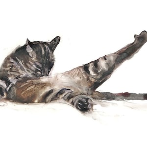 Tabby Cat Watercolor Art Print: Bathroom Powder Room Decor