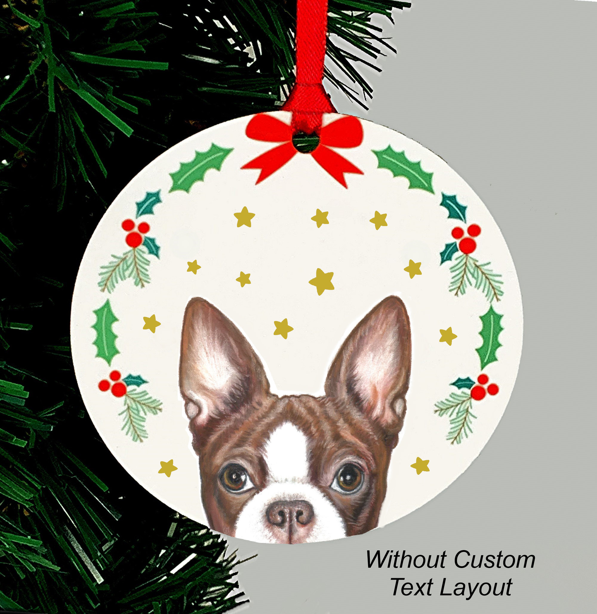 Boston Terrier Christmas Ornament Brown and White Boston Etsy