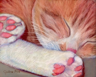 Orange and White Tabby Cat Art, Ginger Kitty Gift