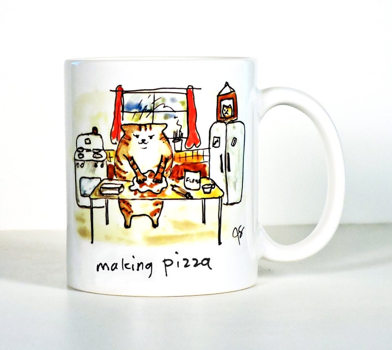 Cat Mug Morning Cat Cat Making Bread Cat Making Pizza Cat Etsy