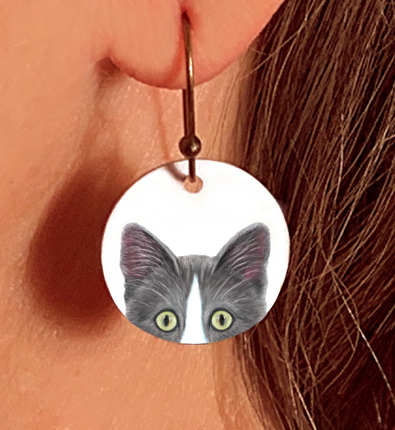 Cat Earrings Tuxedo Cat Earrings Etsy