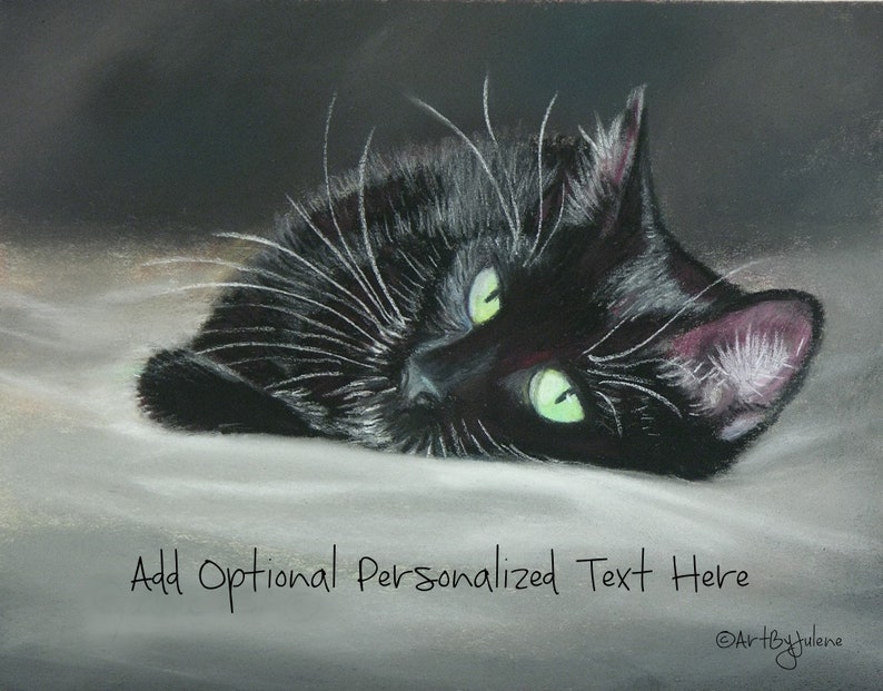 Black Cat Fine Art Personalized Print, Black Cat Decor image 1