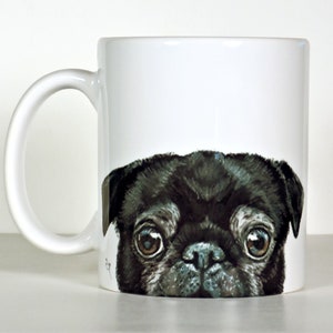 Pug Mug, Black, Fawn, Brindle or Senior Pug Personalized Gift Senior Left Hand