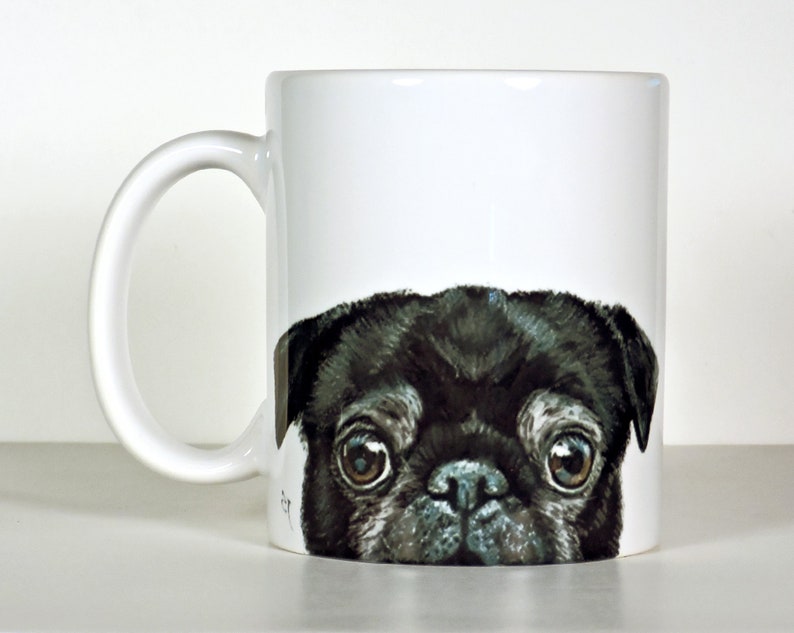 Pug Mug, Black, Fawn, Brindle or Senior Pug Personalized Gift Senior Left Hand