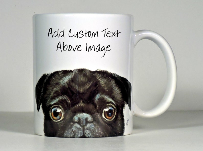 Pug Mug, Black, Fawn, Brindle or Senior Pug Personalized Gift Black Right Hand