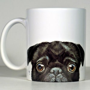 Pug Mug, Black, Fawn, Brindle or Senior Pug Personalized Gift Black Left Hand