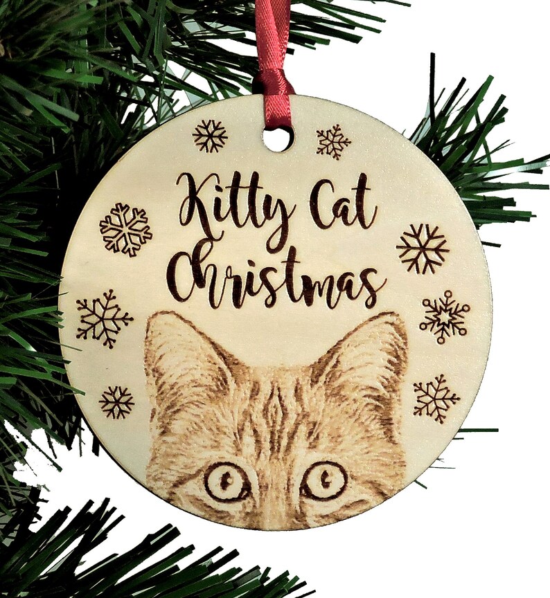 Cat Ornament Engraved Wood Ornament Choose Cat Color Add Etsy