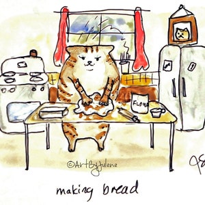 Cat Art, Making Bread, Kitty Making Biscuits, Kitchen Art, Massage Art