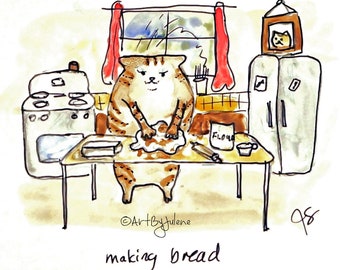 Cat Art, Making Bread, Kitty Making Biscuits, Kitchen Art, Massage Art