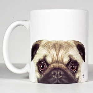 Pug Mug, Black, Fawn, Brindle or Senior Pug Personalized Gift Fawn Left Hand