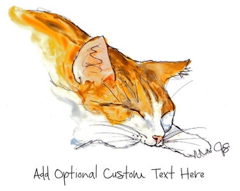 Cat Art, Orange & White Cat, Personalized Gift