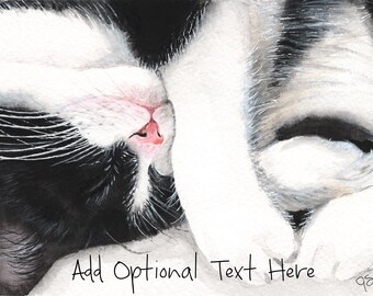 Black and White Cat Personalized Art Print, Includes Custom Text