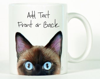 Cat Mug, Siamese Cat, Includes Custom Text