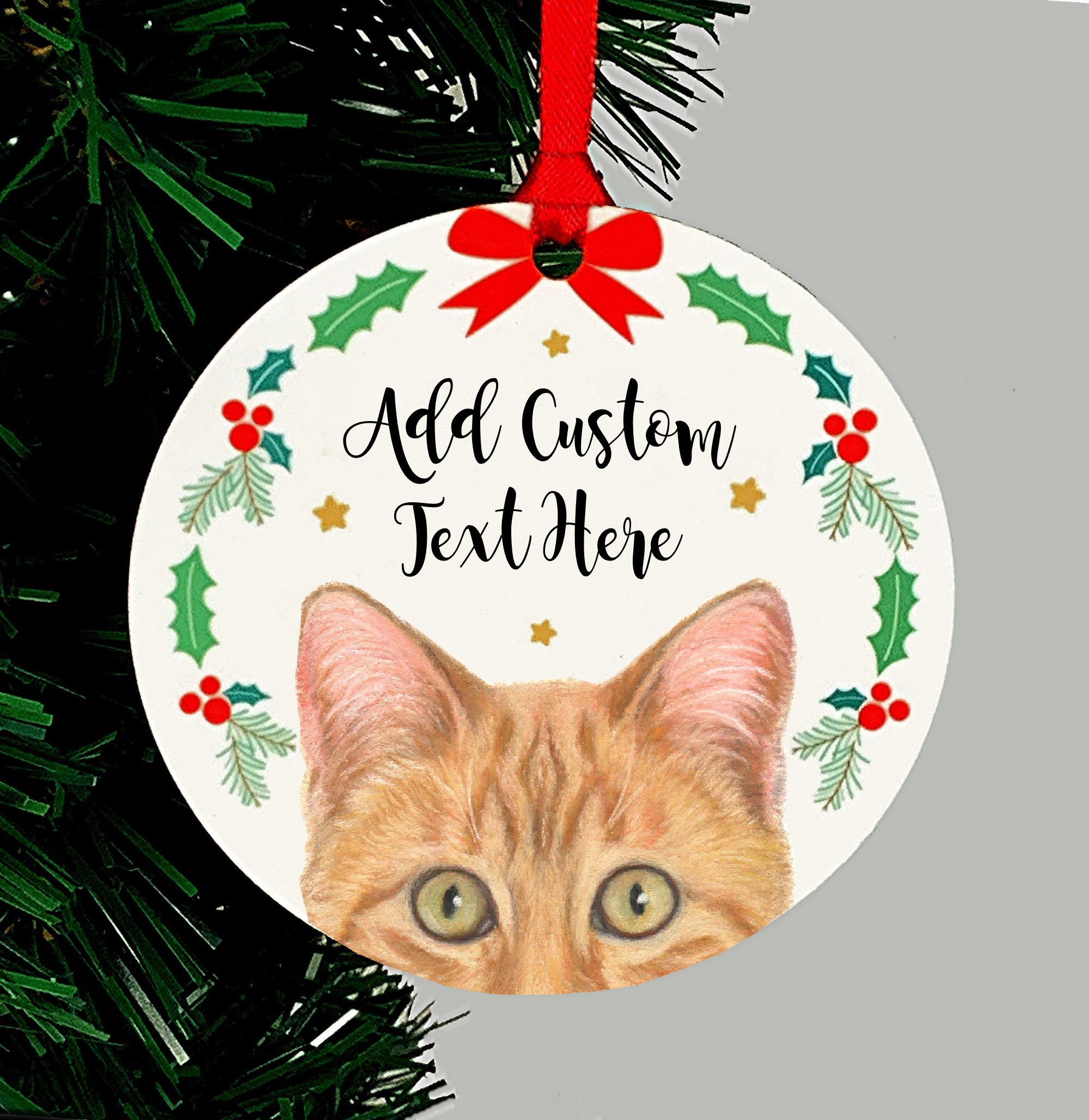 Orange Tabby Cat Ornament, Includes Custom Text