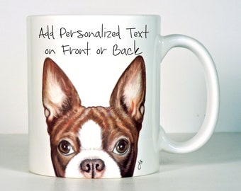 Boston Terrier Mug, Personalized Brown or Senior Boston Terrier Gift