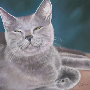 Russian Blue Cat Art, Russian Blue, Personalized Gray Cat Gift