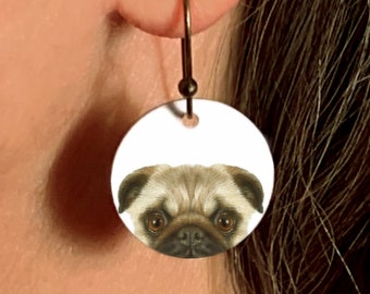 Pug Earrings, Fawn or Black Pug Jewelry Gift for Her