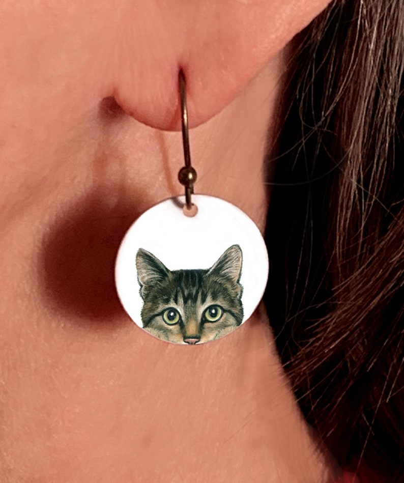 Cat Earrings Tabby Cat Earrings Etsy