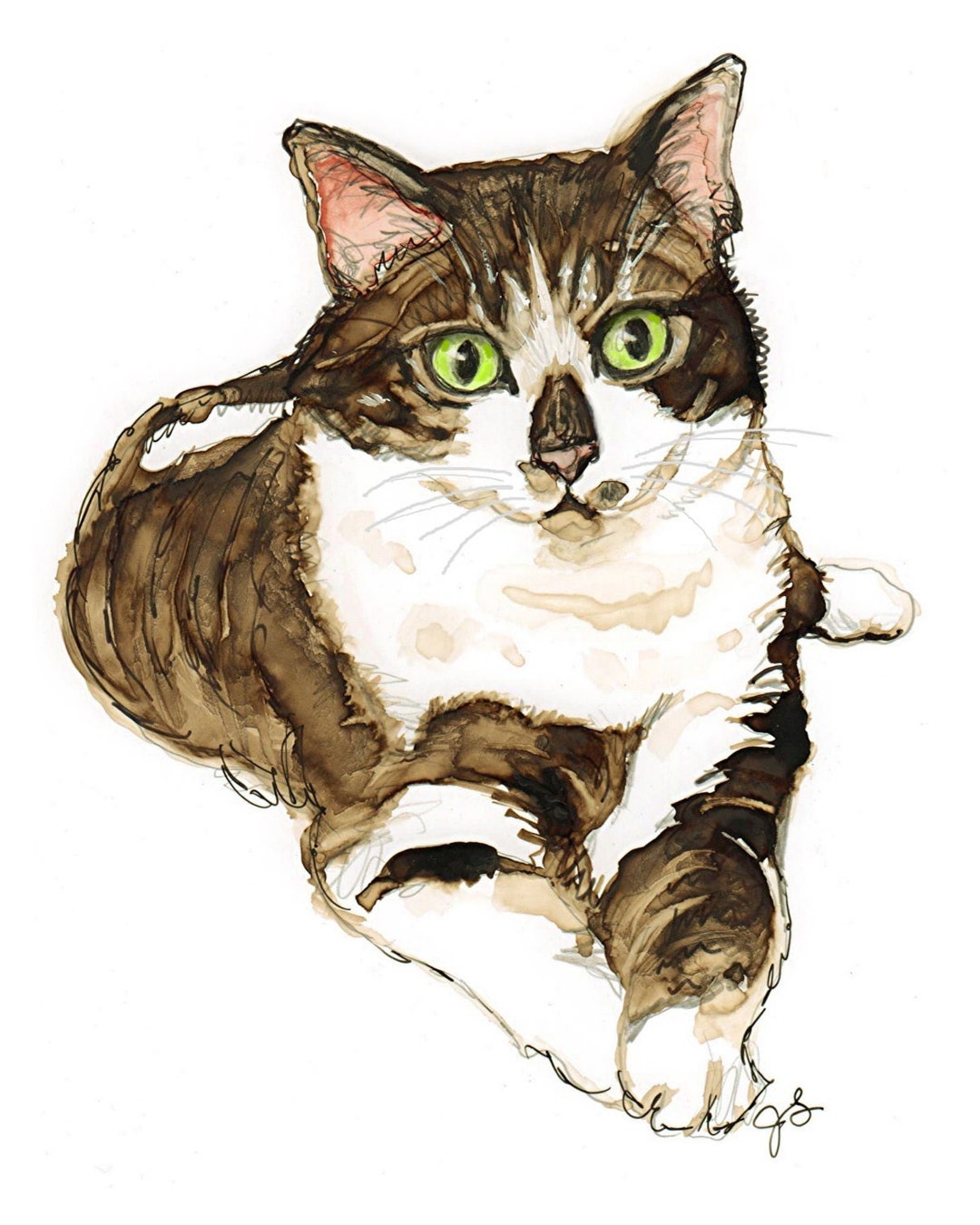 Tabby and White Cat Personalized Watercolor Art Print - Etsy