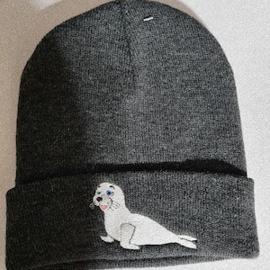 Embroidered Seal Design Beanie Winter Hat Stylish Trendy