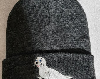 Embroidered Seal Design Beanie Winter Hat Stylish Trendy