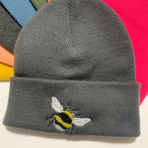 Embroidered Bee Design Beanie Winter Hat Stylish Trendy