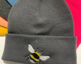 Embroidered Bee Design Beanie Winter Hat Stylish Trendy