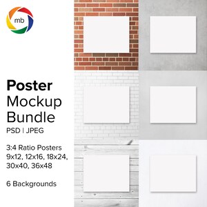 3:4 Ratio Poster Mockup Bundle - Art Print Mockup for 9x12, 12x16, 18x24, 30x40, 36x48, Painting Mockup, Wall Art Mockup - Jpeg & Psd