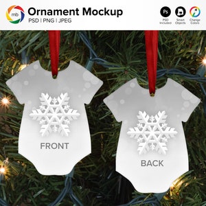 Double Sided ORNAMENT MOCKUP -  Onesie Ornament Mock Up on Tree, 2 Sided, Christmas Mockup, Blank Ornament Mockup - Psd, Png & Jpg