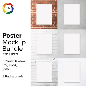 5:7 Ratio Poster Mockup Bundle - Art Print Mockup for 5x7, 10x14, 20x28, Wall Art Mockup, Painting Mockup, Artwork Mockup - PSD & Jpg