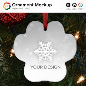Paw Print Ornament Mockup: Christmas Tree (PSD, PNG, JPG)