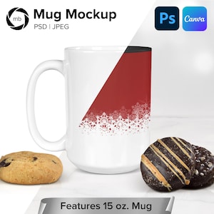 15oz Mug Mockup: White Mug with Cookies (PSD & JPG)