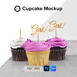 Cupcake Topper Mockup - Cupcake Mockup PSD, Hochzeits Cupcake Mockup, Cupcake Mockup, Geburtstagsparty Mockup, Babyparty Mockup - PSD, JPG