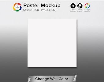 Mockup vierkante poster: van kleur veranderende muur (PSD, PNG, JPG)