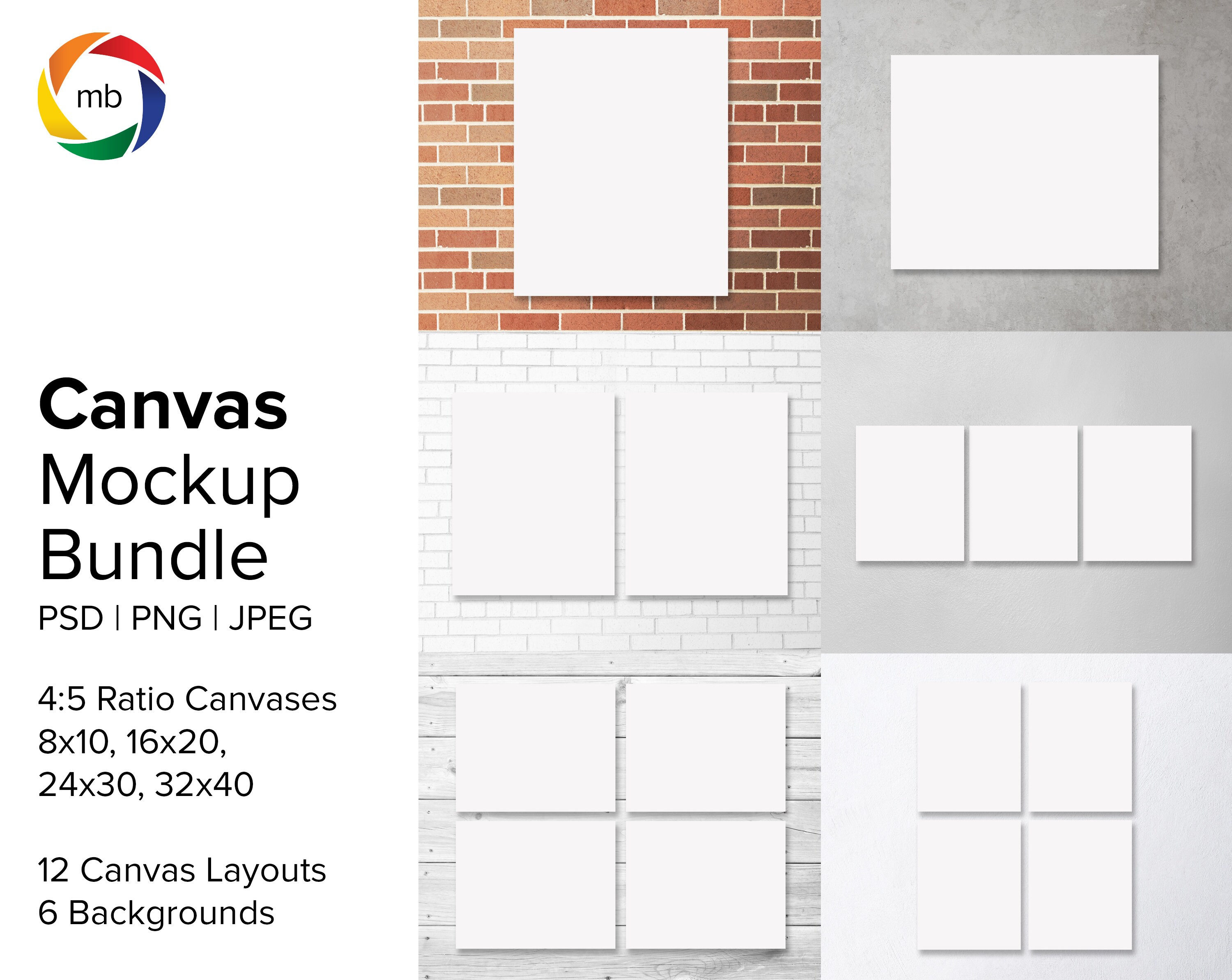 Download Psd Canvas Mockup Bundle 4 5 Ratio Painting Mockups For Etsy