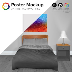 3:4 Ratio BEDROOM MOCKUP - Interior Mockup, Artwork Mockup, Art Canvas Mockup, Poster Mockup, Blank Wall Mockup - Psd, Png & Jpeg