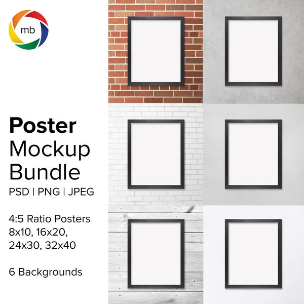 4:5 Ratio Poster Mockup Bundle - Art Print Mockup for 8x10, 16x20, 24x30, 32x40, Canvas Mockup, Wall Art Mock Up  - PSD, PNG, Jpg