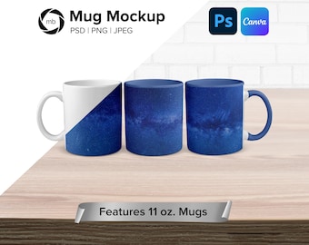 11oz Full Wrap Mug Mockup with Smart Objects - Mug Mockup, Three Mug Mockup, PSD Mug Mockup, Mug Wrap Mockup, Mockup Mug - PSD, PNG & Jpg