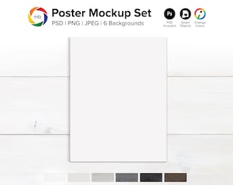 8.5x11 Poster Mockup Bundle: Wood Background (PSD, PNG, JPG)