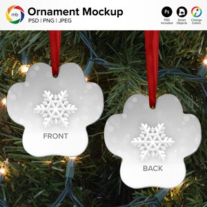Double Sided ORNAMENT MOCKUP -  Paw Ornament Mock Up on Tree, 2 Sided, Christmas Mockup, Blank Ornament Mockup - Psd, Png & Jpg