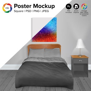 1:1 Ratio BEDROOM MOCKUP - Interior Mockup, Artwork Mockup, Art Canvas Mockup, Poster Mockup, Blank Wall Mockup - Psd, Png & Jpeg