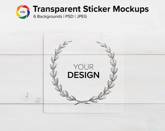 Transparent Rounded Square Sticker Mockup Bundle - Square Sticker Mockup on Wood, Coaster Mockup, Label Mockup, Blank Mockup - PSD, PNG, JPG